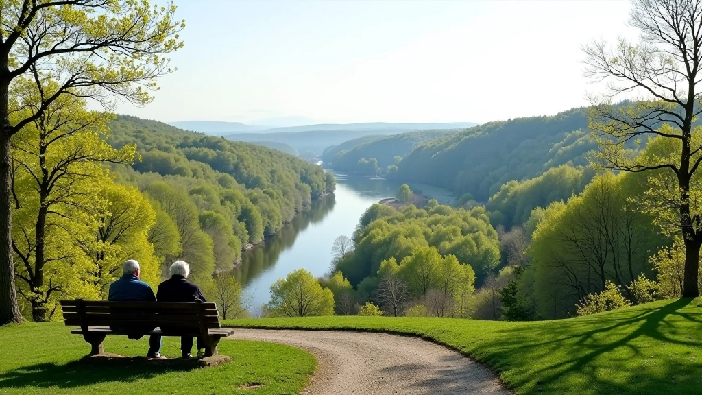 Scenic overlook viewpoint of Daugava River valley with forested slopes and gentle hiking trail